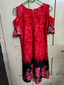 Beautiful Red Floral Crep Knee Length Dress