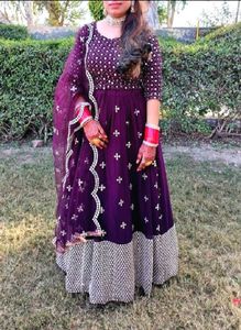 Purple Embroidered Anarkali Suit