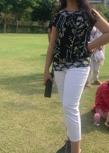 Botanical Print Tie Shoulder Top
