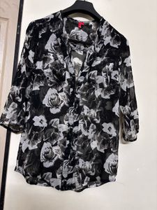 Floral Print Top - Black