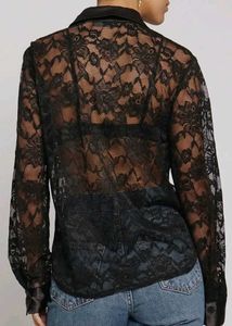 Elegant Black Lace Shirt Style Blouse