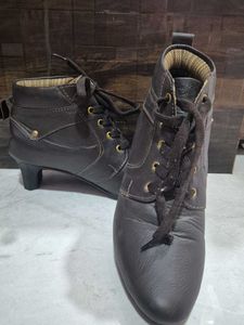 Brown Lace-Up Heel Ankle Boots