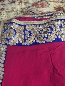 Pink saree with mirror work