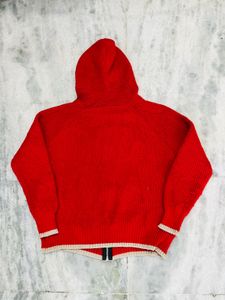 Red Knit Zip-Up Hoodie