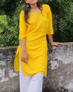 Yellow Kurta With Sequence Work