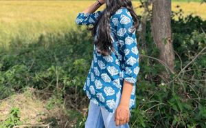 Blue Printed Tunic Top