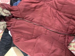 Burgundy Puffer Jacket with Fur Hood
