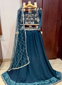 Designer Hand Embroidered Teal Lehenga Choli