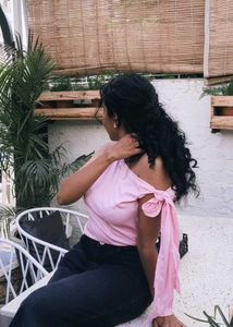 Pink One-Shoulder Tie Top