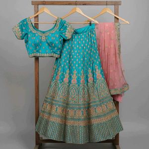 Zarcon Embroidered Blue Bridal lahenga