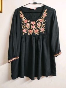 Embroidered Black Tunic Top