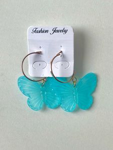Blue Butterfly Hoop Earring