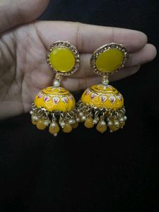 Yellow Jhumka Earrings