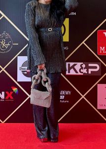 Stylish Metallic Co ord Set with padded shoulder