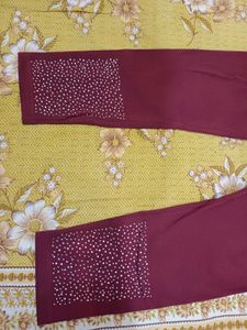 Burgundy Embellished Leggings