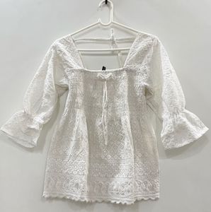 White Smocked Embroidered Top
