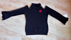 Stylish Black Cold Shoulder Sweater