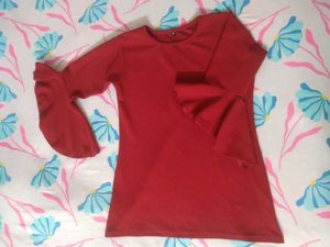 Formal Flared Sleeve Solid Women Maroon Top