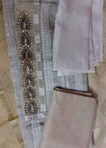 Golden Designer Suit Material With Heavy Work.