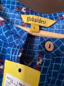 Blue Printed Cold Shoulder Top