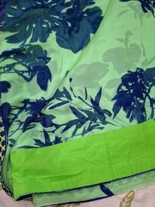 Green and blue prints Saree