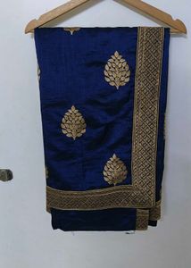 Elegant Blue Embroidered Silk Saree