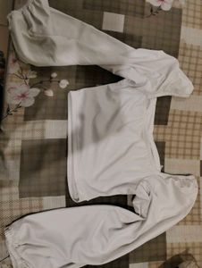White V-neck Crop Top With Full Sleeves