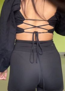 Trendyol Black Puff-Sleeve Crop Top with Crisscros