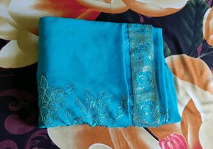 Sky Blue Gorgette Embroidery Saree 💙