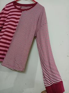 Teamsprit Tshirt Top , Striped Panelled Drop Shoul