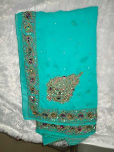 Elegant Teal Embellished Saree