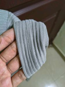 MAX Grey Self-Striped 100% Cotton T-Shirt