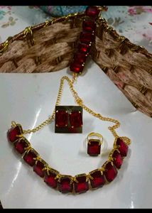 Red Stone Jewelry Set Of 4 Pcs