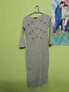 Striped Floral Embroidered Dress
