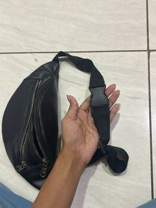 Black Leather Waist Bag