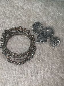 Silver Tone Bangle & Jhumka Set