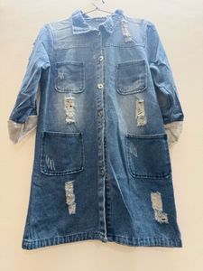 Distressed Denim Duster Jacket