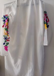 New Off White Floral Embroidered Kurti
