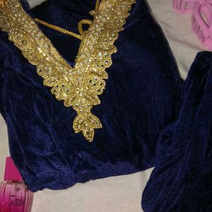 Elegant Velvet Kurta Set 💙 Handmade