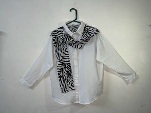 Korean Style White Shirt With Black Zebra Strives