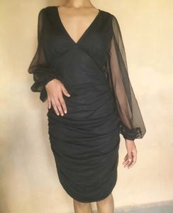 Black Mesh Long Sleeve Midi Dress