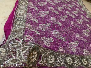 very heavy work purple saree