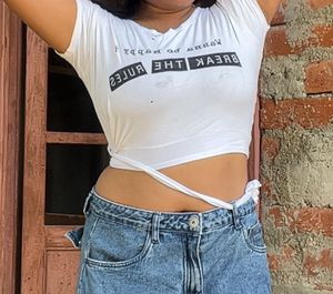 Graphic Print Tee and Denim Skirt Set