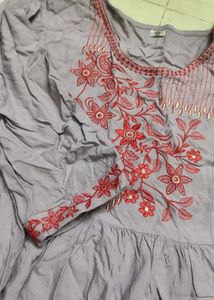 Elegant Embroidered Grey Dress