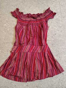 Mini Y2k Striped Offshoulder Dress