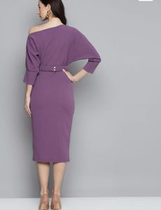 Lavender Belted Drop Shoulder Midi Dress