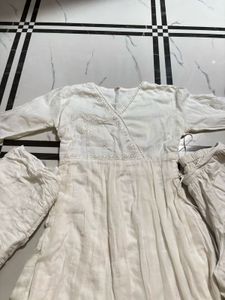 White Embroidered Chickenkari Kurta Set