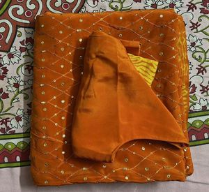 Orange Sequin Saree with Blouse