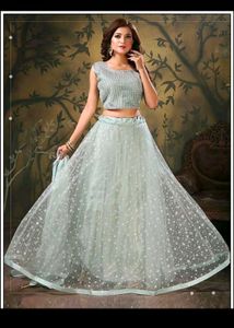 Pastel Green Lahenga Choli Sleevs Attached