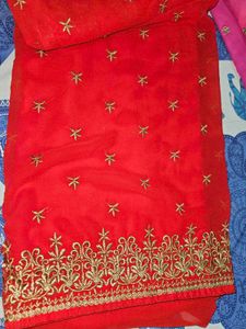 Red Embroidered Saree